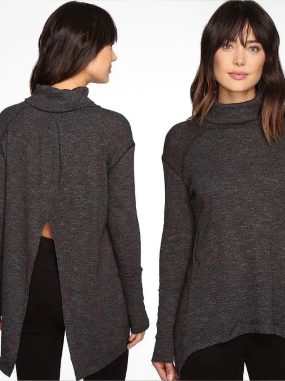 WE THE FREE Grey split back turtleneck bohemian chic grunge oversized tunic L